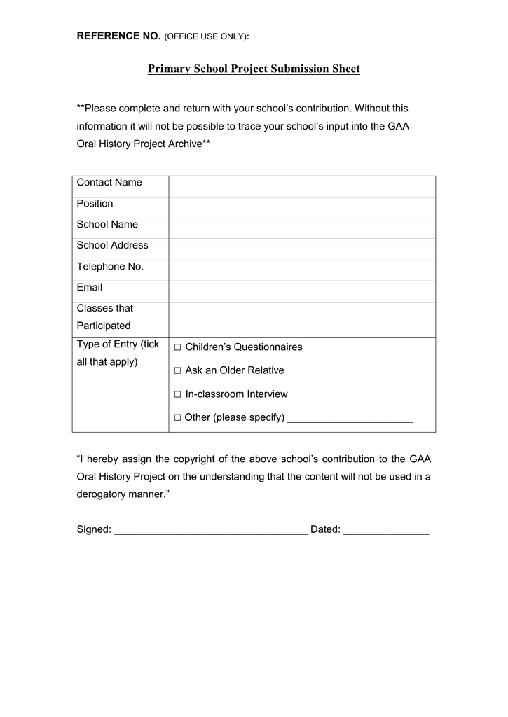 Primary School Project Submission Sheet