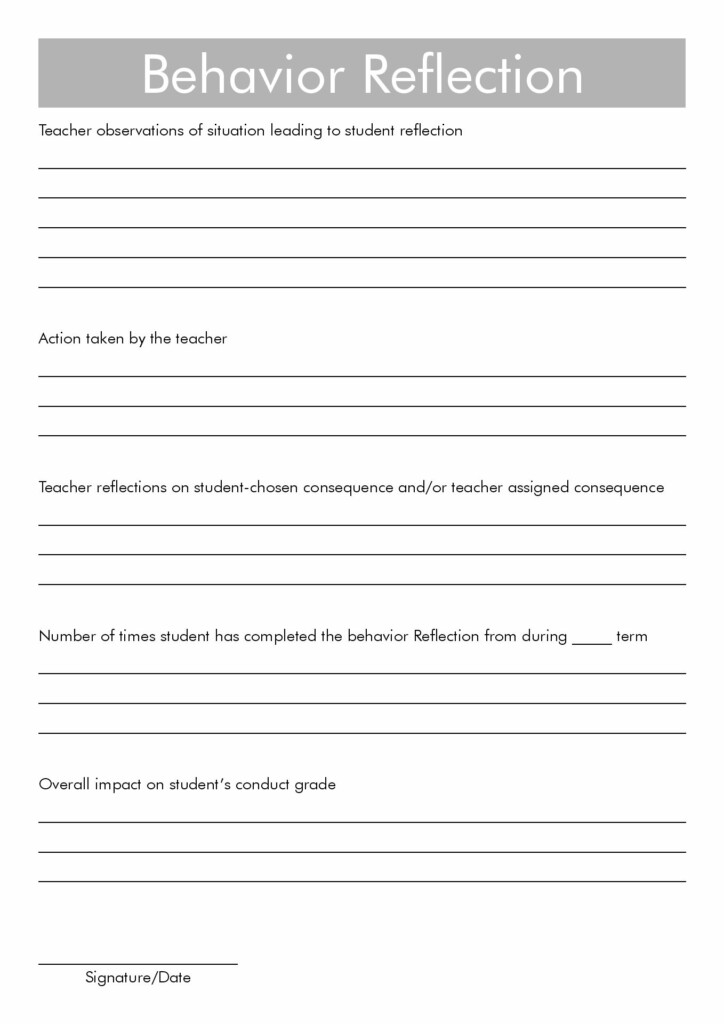 Printable Behavior Reflection Sheets