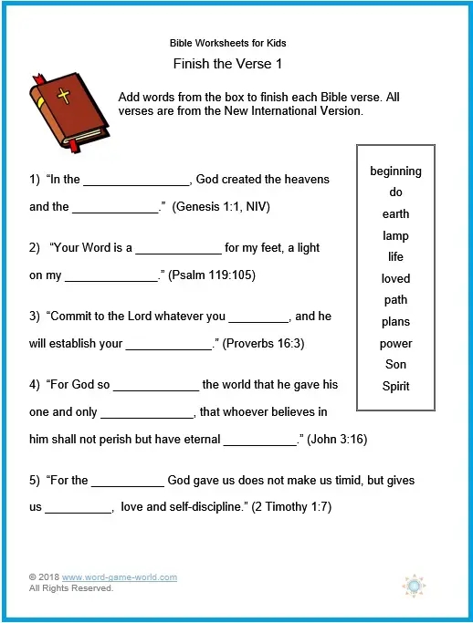 Printable Bible Worksheets