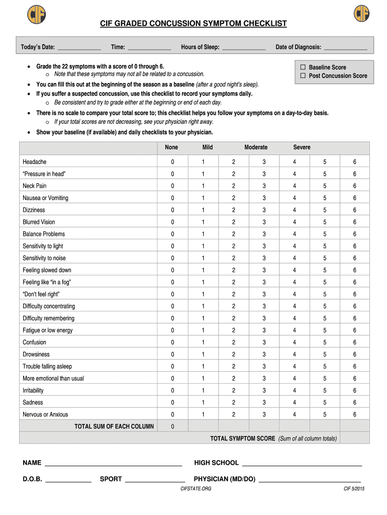 Printable Concussion Form Printable Forms Free Online
