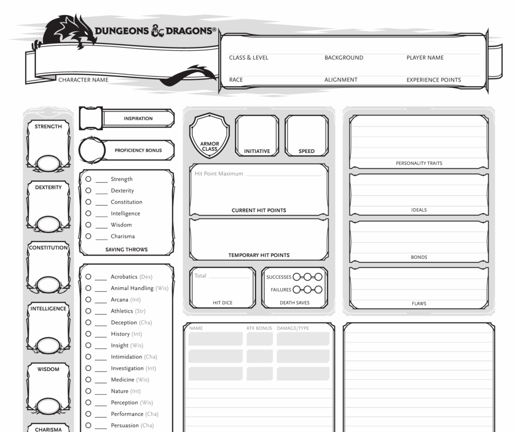 Printable Dnd Character Sheet 5E Printable And Enjoyable Learning