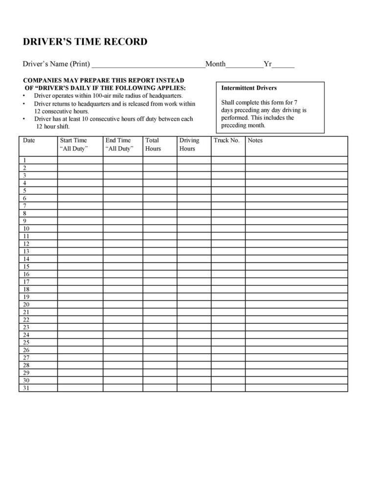 Printable Driving Log