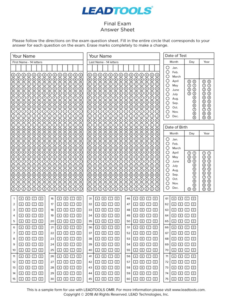 Printable Exam Answer Sheet Prntbl concejomunicipaldechinu gov co
