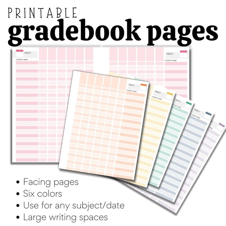Printable Gradebook Pages Single Or Double Sided To Lay Flat In Binder 