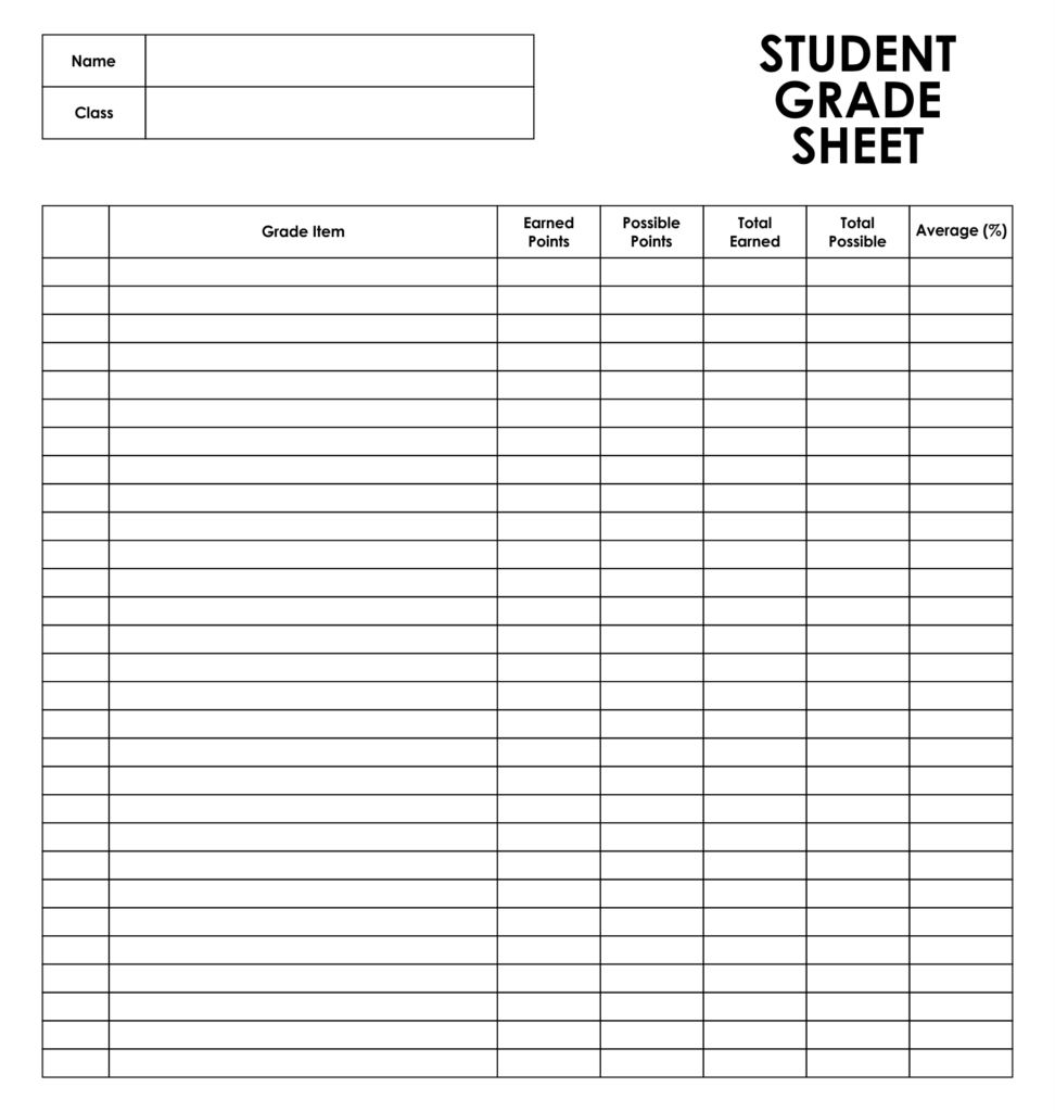 Printable Grading Sheets For Teachers