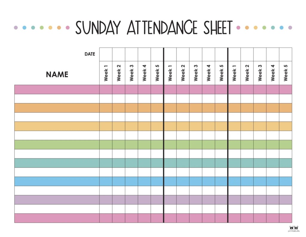 Printable Sunday School Attendance Sheet 2 pdf
