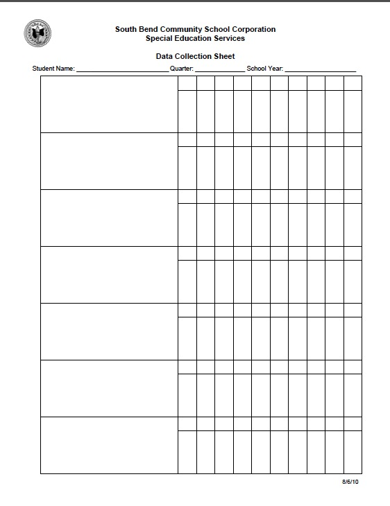 Progress Monitoring Free Printable Data Collection Sheets For Iep Goals 