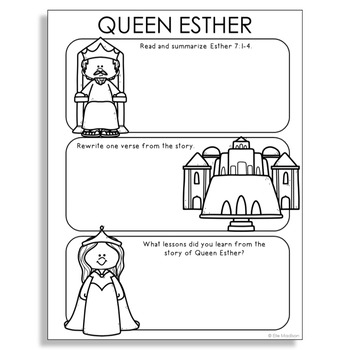 QUEEN ESTHER Bible Story Activity Old Testament Worksheet Lesson