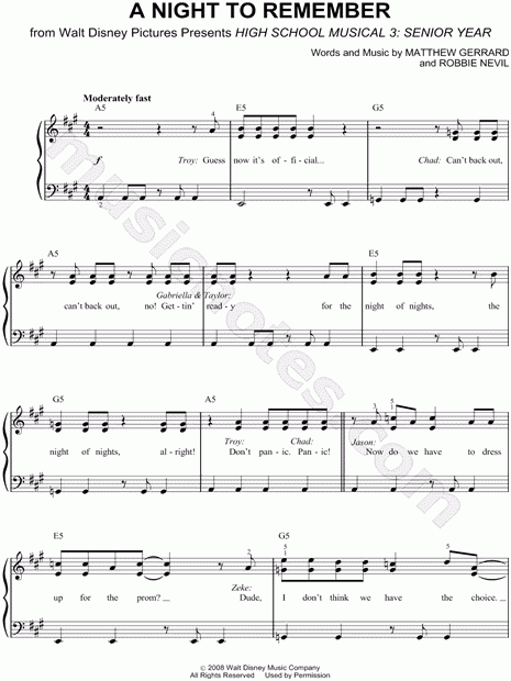  quot A Night To Remember quot From 39 High School Musical 3 39 Sheet Music Easy 