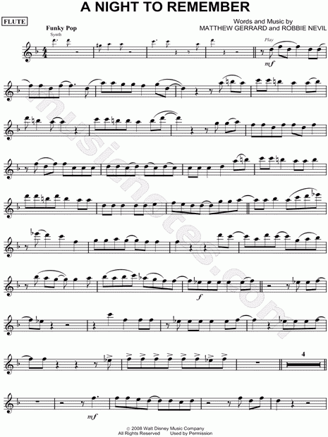  quot A Night To Remember quot From 39 High School Musical 3 39 Sheet Music Flute 