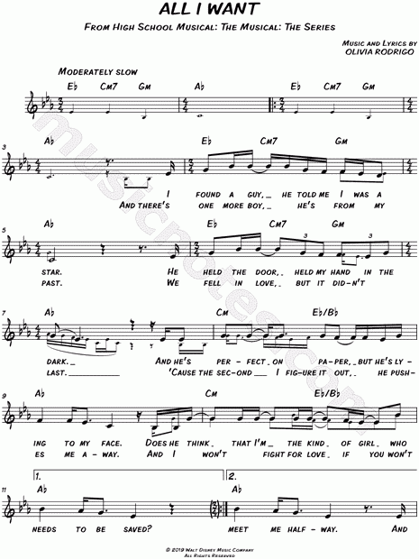  quot All I Want quot From 39 High School Musical The Musical The Series 39 Sheet 