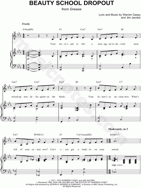  quot Beauty School Dropout quot From 39 Grease 39 Sheet Music In Eb Major 