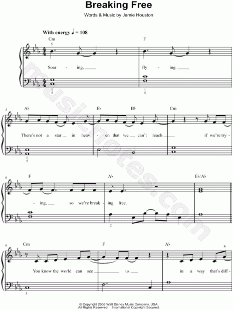  quot Breaking Free quot From 39 High School Musical 39 Sheet Music Easy Piano In 