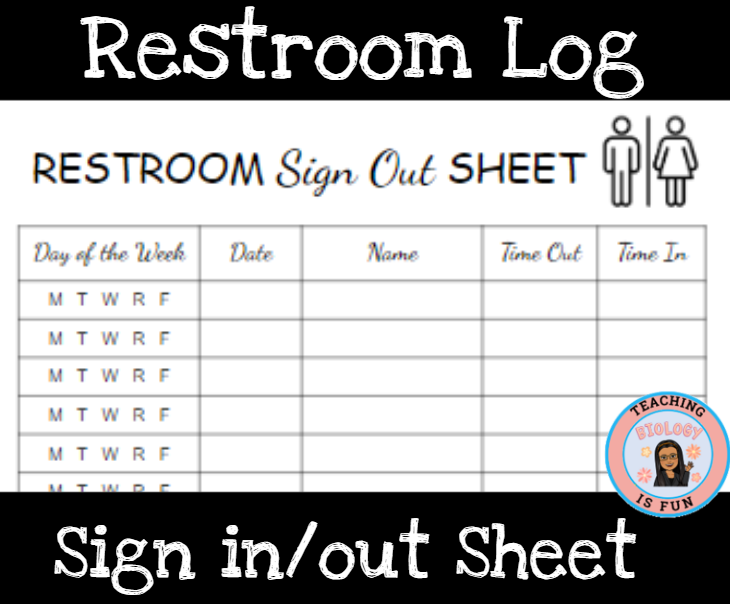 Restroom Log Bathroom Log Sign Out Sheet Back To School Classful