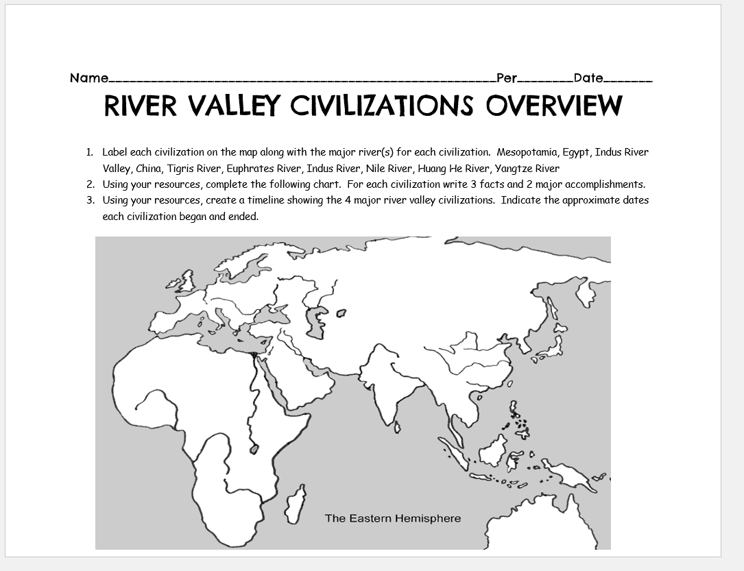 River Valley Civilizations Worksheets