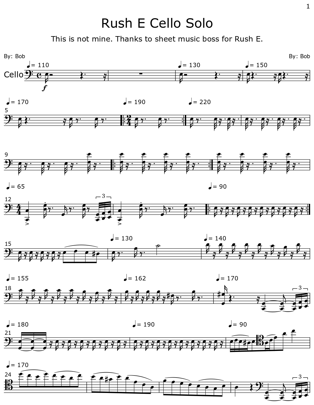 Rush E Cello Solo Sheet Music For Cello