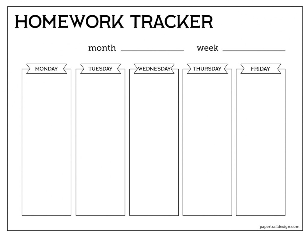 Sample Free Printable Student Homework Planner Template Paper Middle 