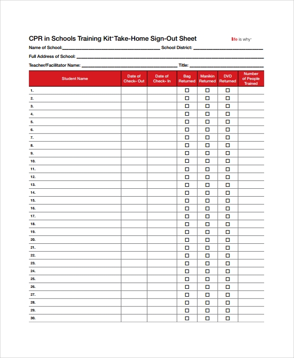 Sample School Sign Out Sheet 9 Free Documents Download In Word PDF