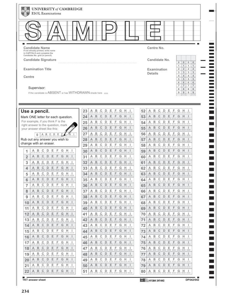 Sample TKT Answer Sheet The TKT Course Modules 1 2 And 3