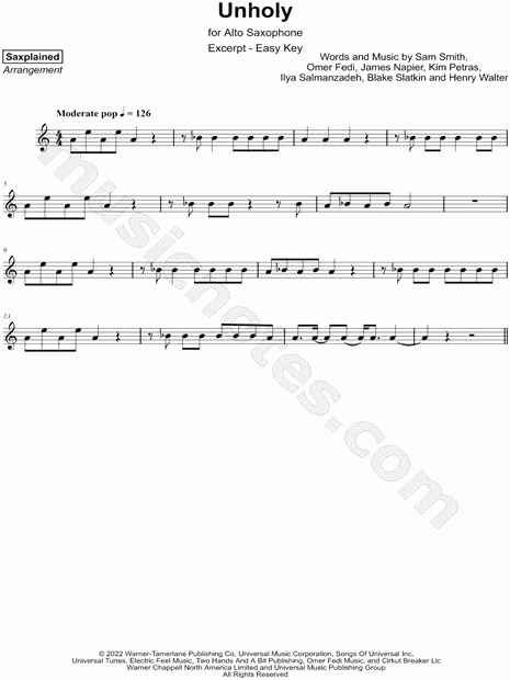 Saxplained quot Unholy excerpt Easy quot Sheet Music Alto Saxophone Solo 