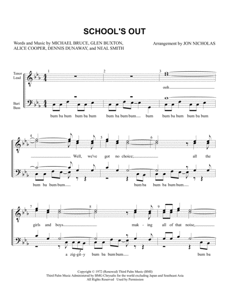 School 39 s Out arr Jon Nicholas By Alice Cooper Sheet Music For TTBB 