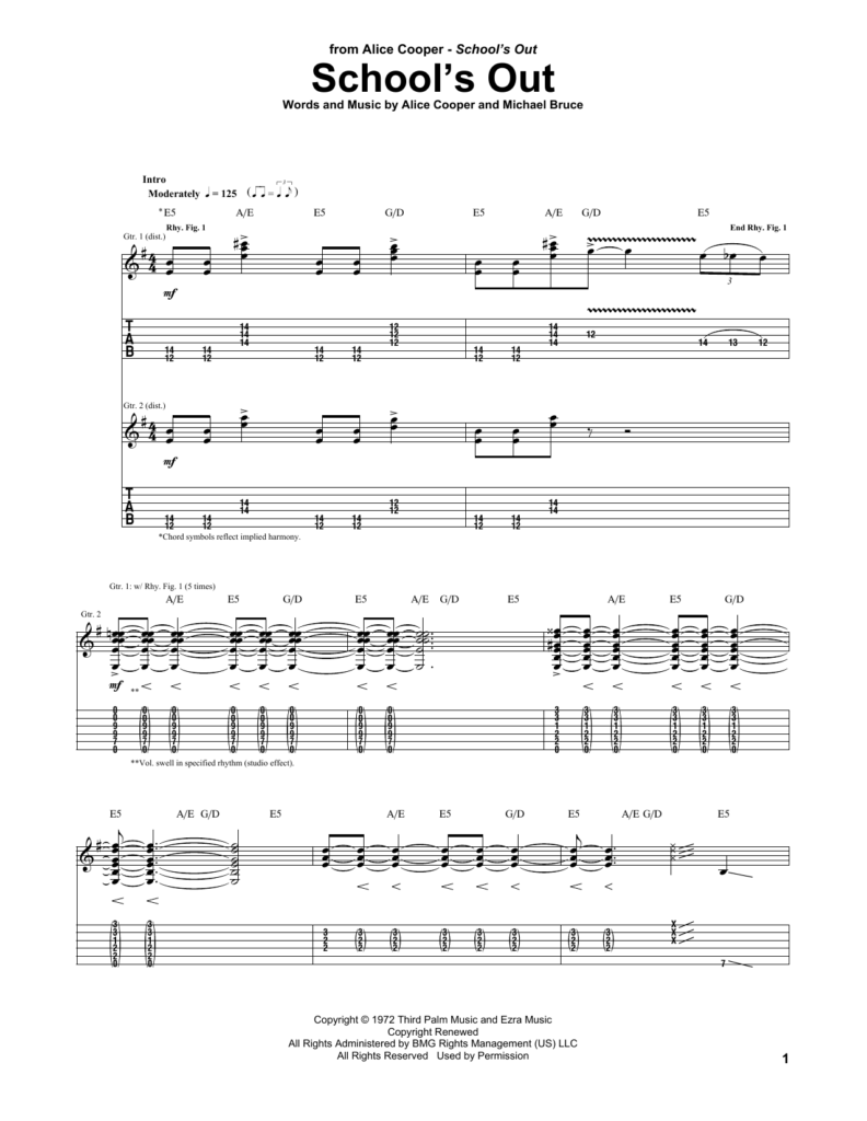 School 39 s Out By Alice Cooper Sheet Music For Guitar Tab At Sheet Music 