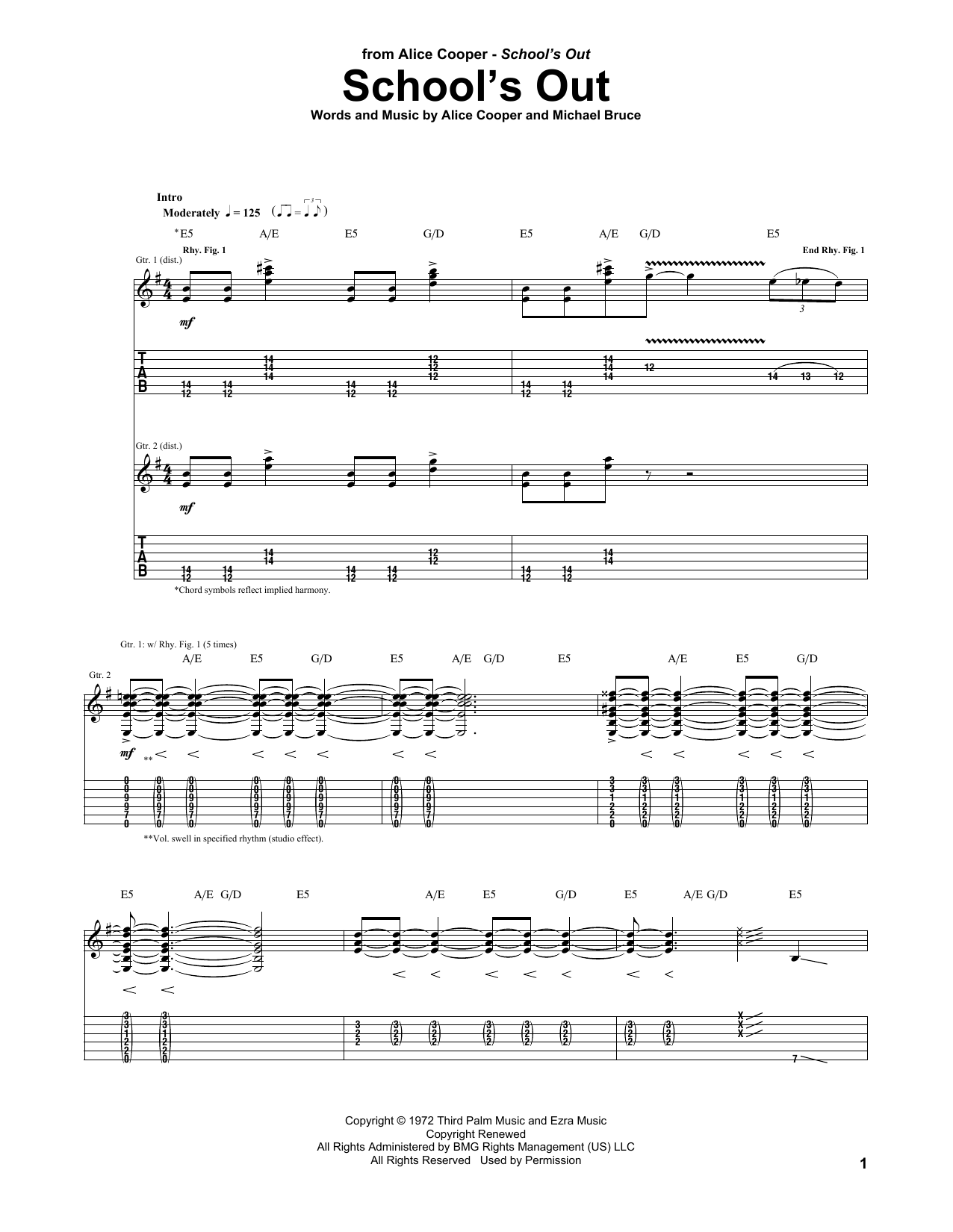 School 39 s Out By Alice Cooper Sheet Music For Guitar Tab At Sheet Music