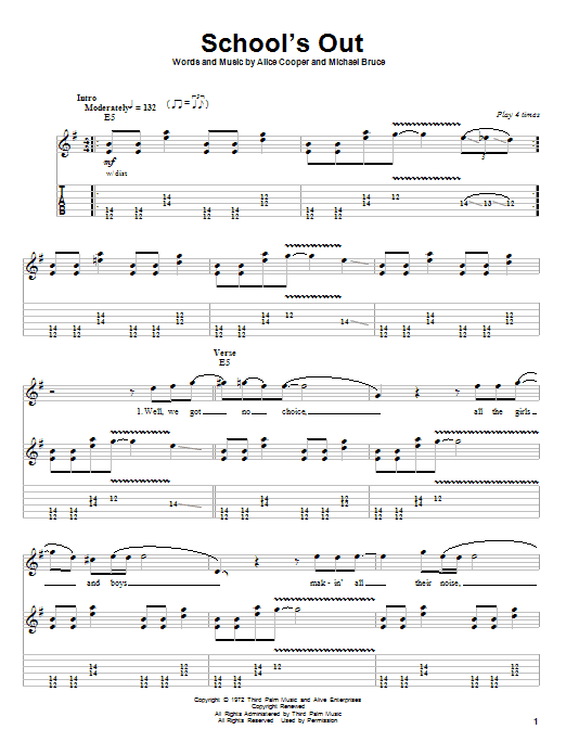 School 39 s Out By Alice Cooper Sheet Music For Guitar Tab Single Guitar 