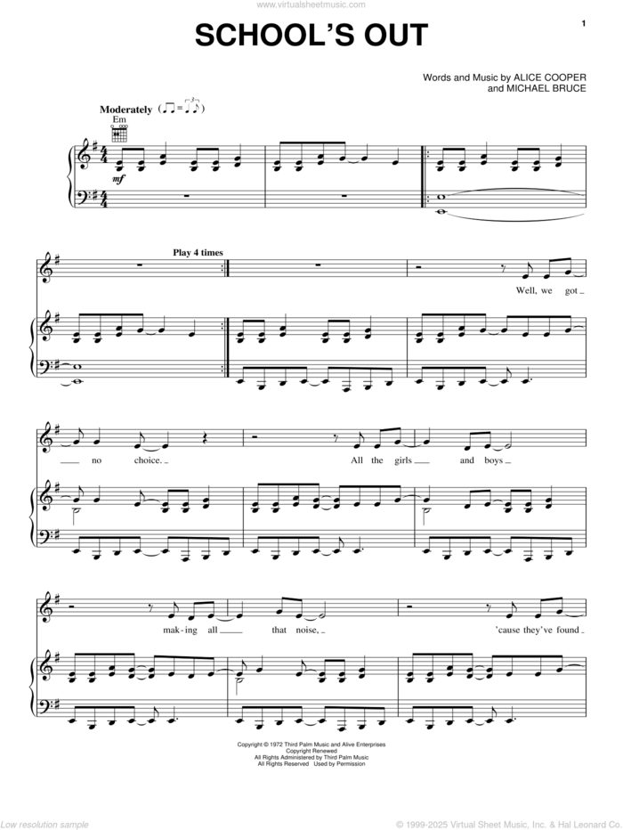 School 39 s Out Sheet Music For Voice Piano Or Guitar PDF 