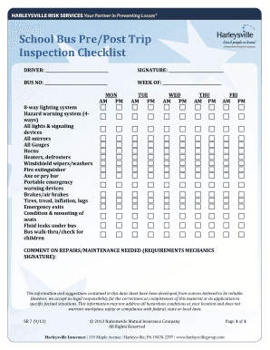 School Bus Pre Trip Inspection Checklist Fill Online Printable 