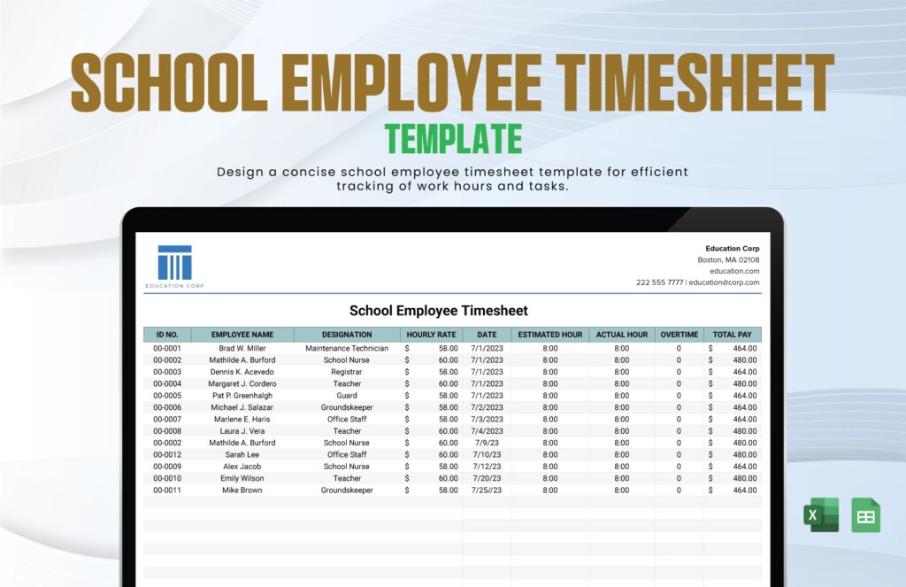 School Employee Timesheet Template In Excel Google Sheets Download 