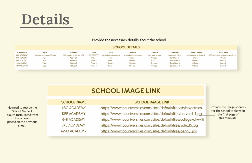 School Fact Sheet Template In Excel Google Sheets Download 