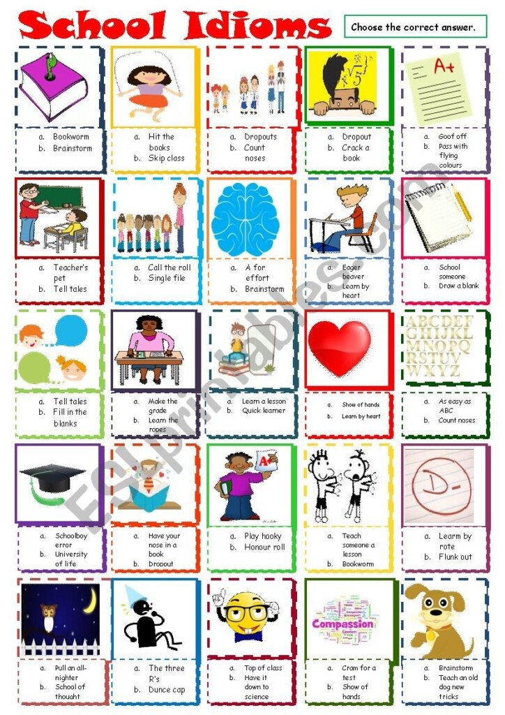 School Idioms ESL Worksheet By Jfaraujo