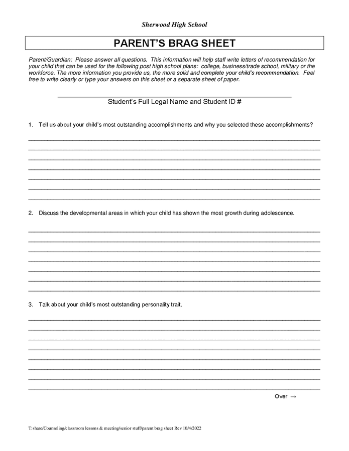 School Parent 39 s Brag Sheet Template In Word And Pdf Formats