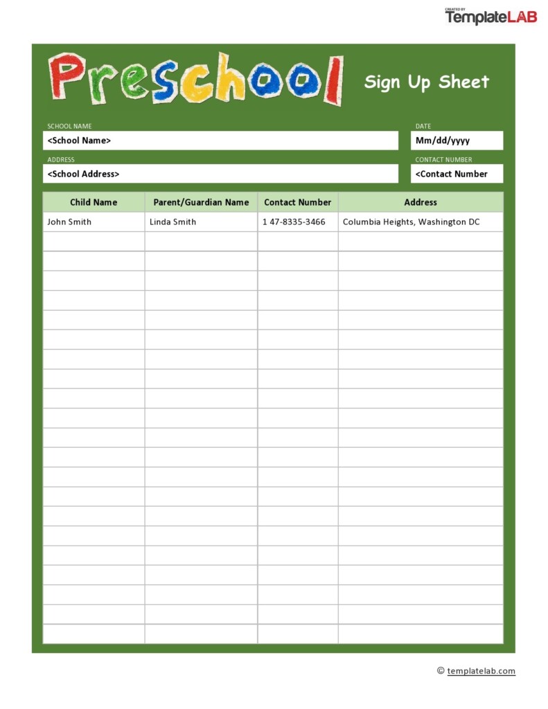 School Sign Out Sheet