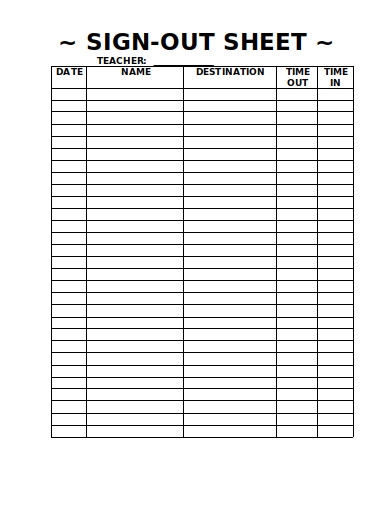 School Sign Out Sheet