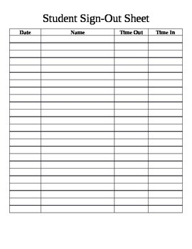 School Sign Out Sheet