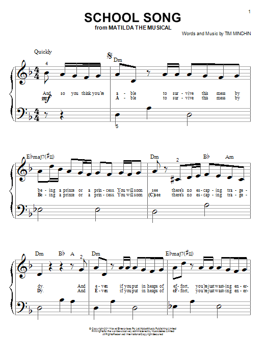School Song from 39 Matilda The Musical 39 Par Tim Minchin Partitions 