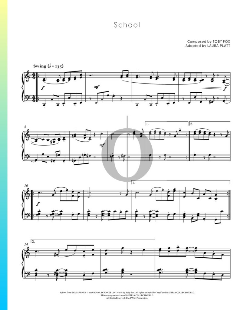 School Toby Fox Piano Sheet Music OKTAV