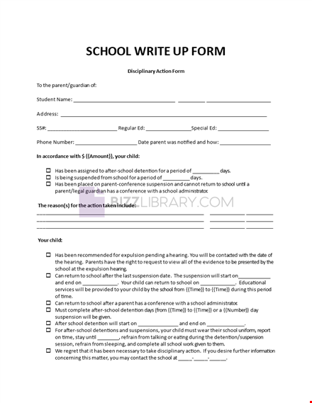 School Write Up Form