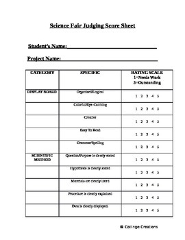 Science Fair Judging Sheet Elementary Middle Years By Captivating 