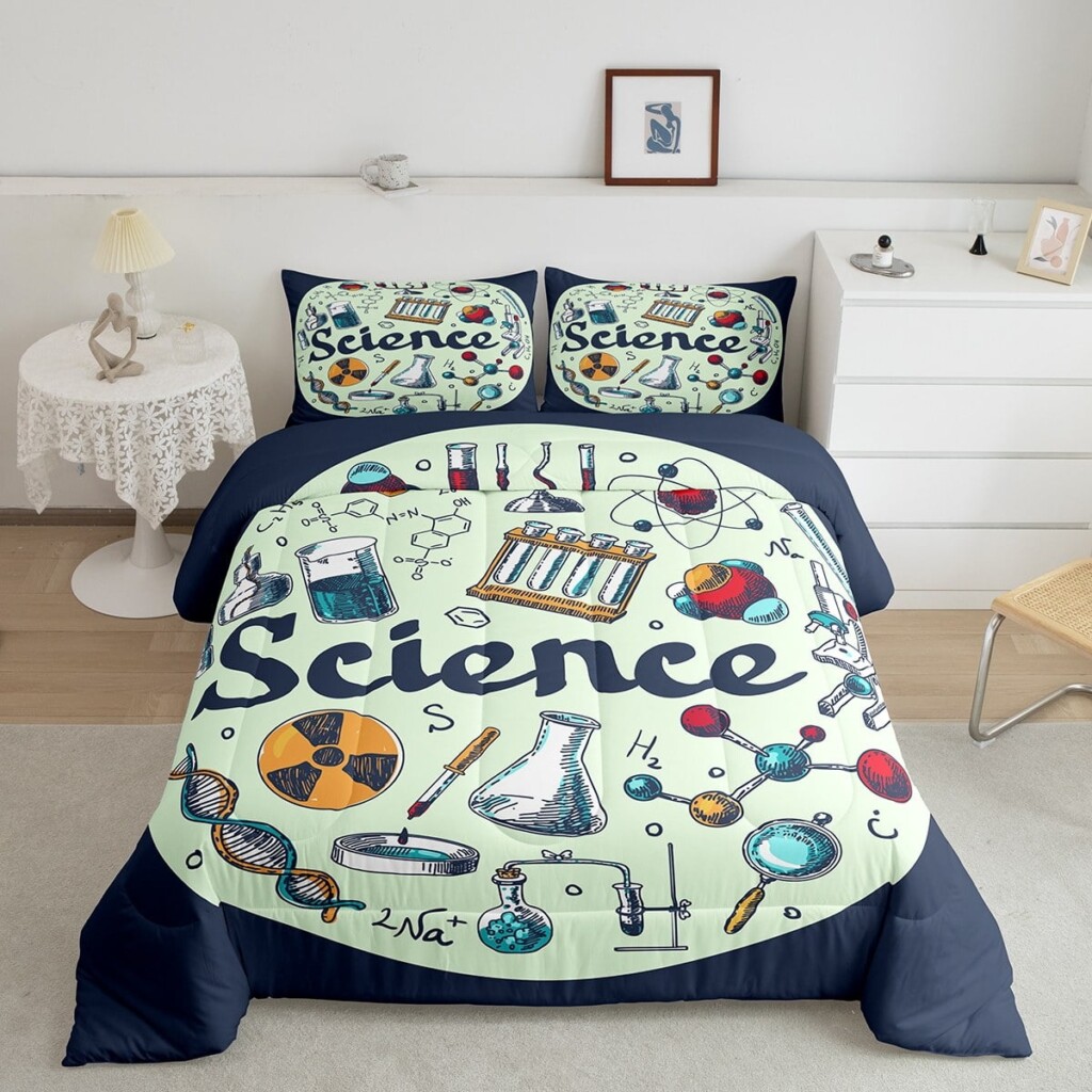 Science Theme Kids Comforter Set Full Size Boys Girls Science Formula 