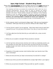 Senior Brag Sheet docx Apex High School Student Brag Sheet Please
