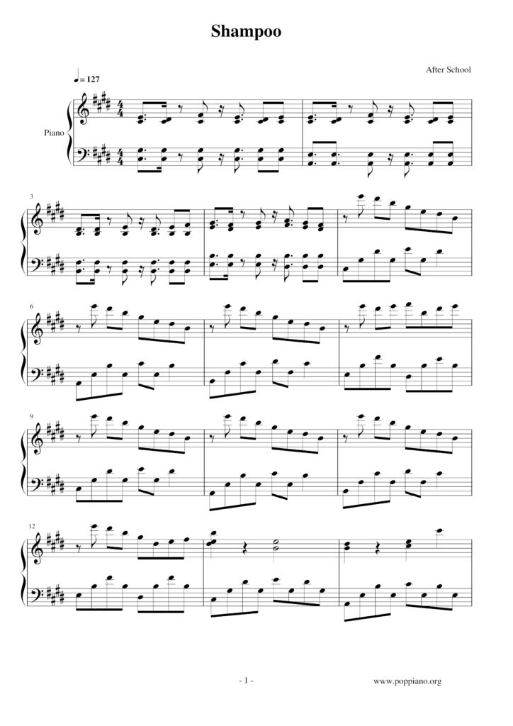 Shampoo Sheet Music Piano Score Free PDF Download HK Pop Piano 