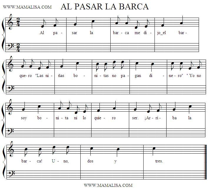Sheet Music Of Al Pasar La Barca Canciones Infantiles Espa olas 