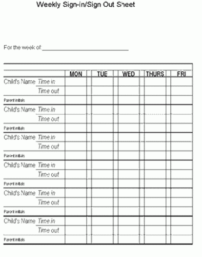 Sign In Out Forms Sign In Sheet Daycare Forms After School Care