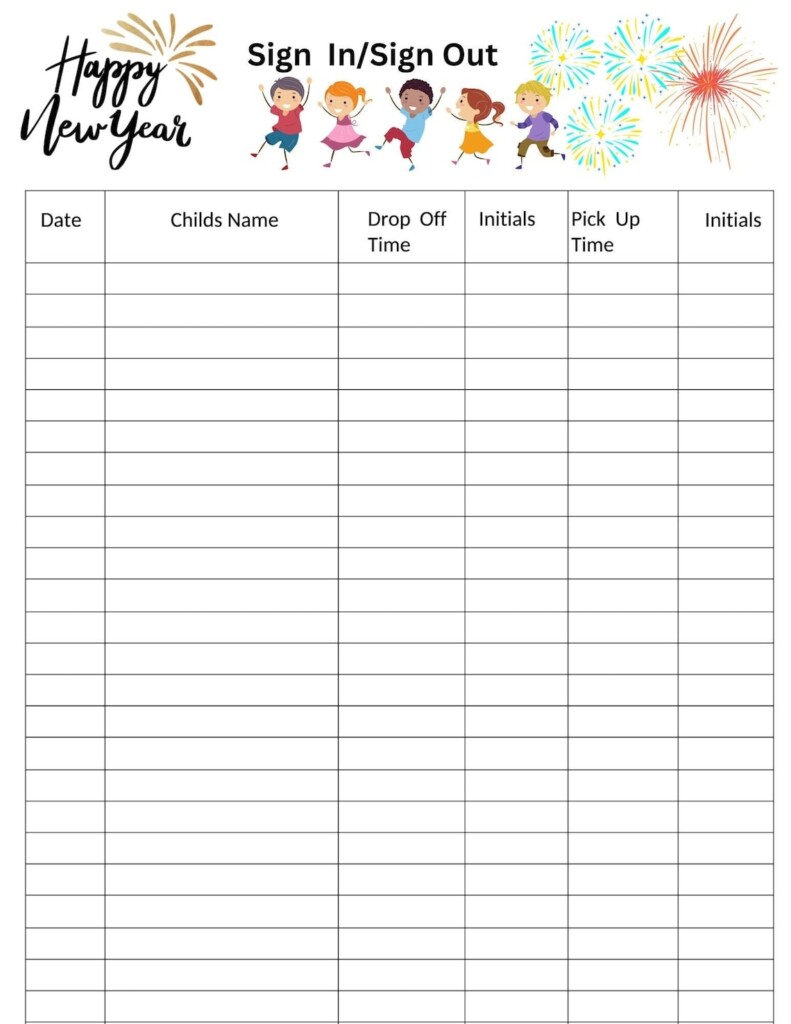 Sign In Sign Out Sheet Daycare Template Childcare Template Digitial 