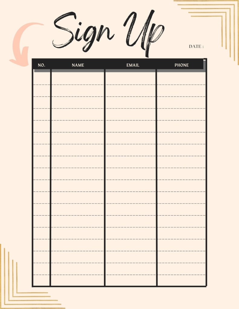 Sign Up Sheet Single Sign Up Sheet Simple Sign Up Etsy