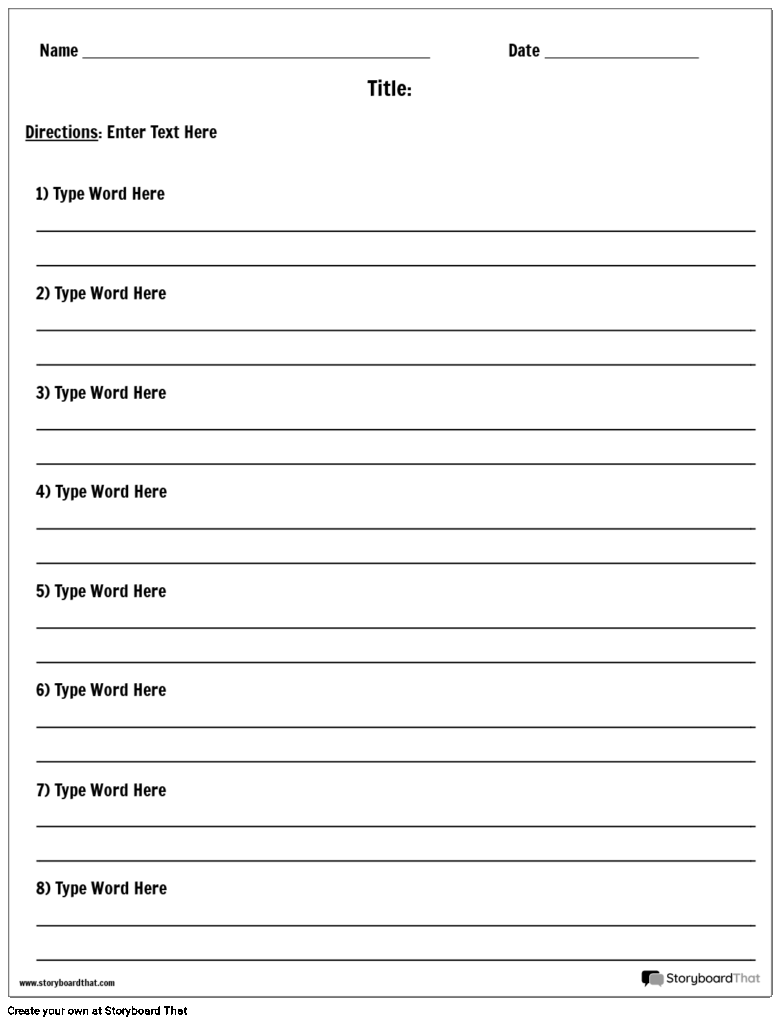 Simple Customizable And Printable Definition Worksheet Template