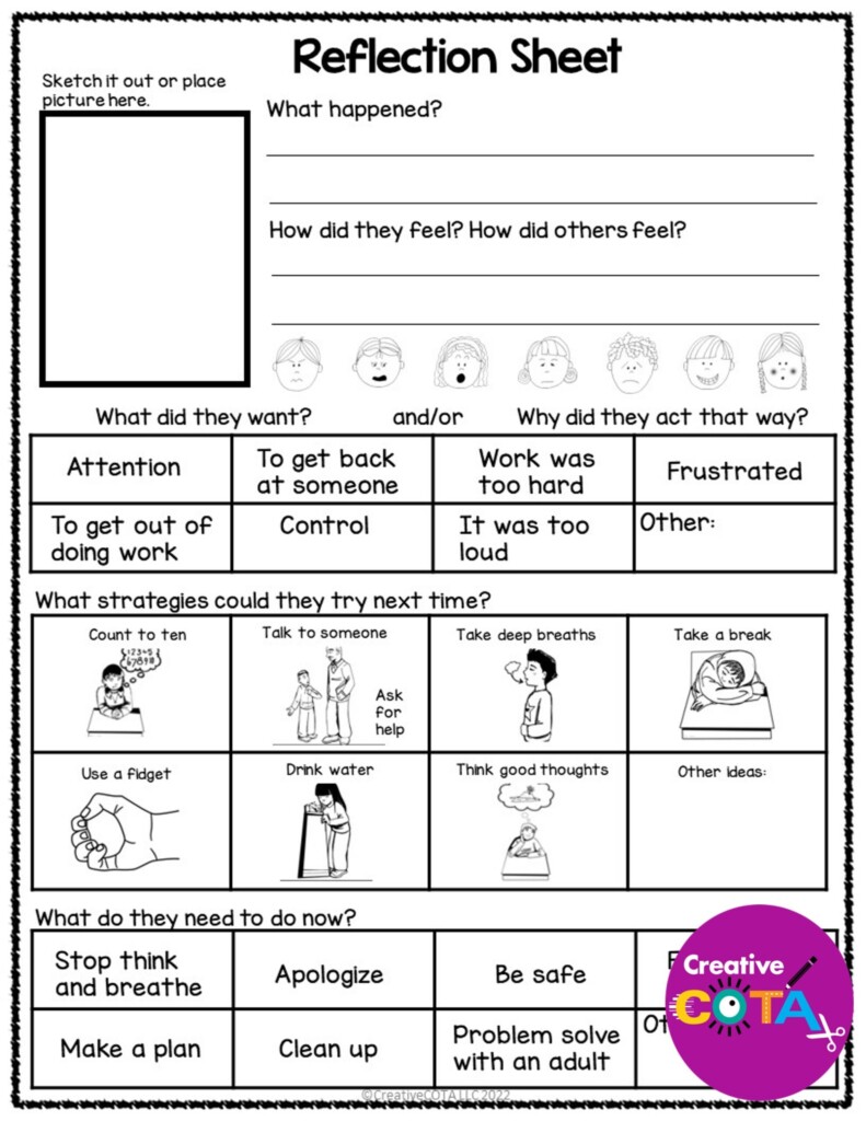 Social Emotional Learning Behavior Sort And Reflection Sheets For Older 